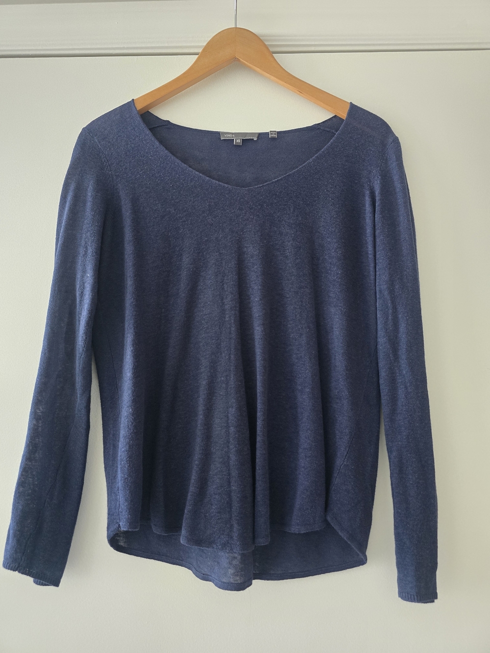Vince Navy Scoop Neck Long-Sleeve Linen Blend Lightweight Sweater